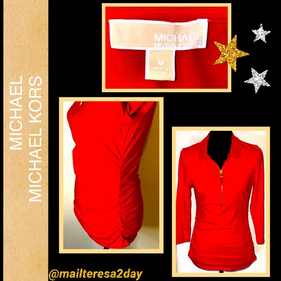 MICHAEL KORS Size M Fitted Top & Gold Zipper NWOT - Picture 2 of 5